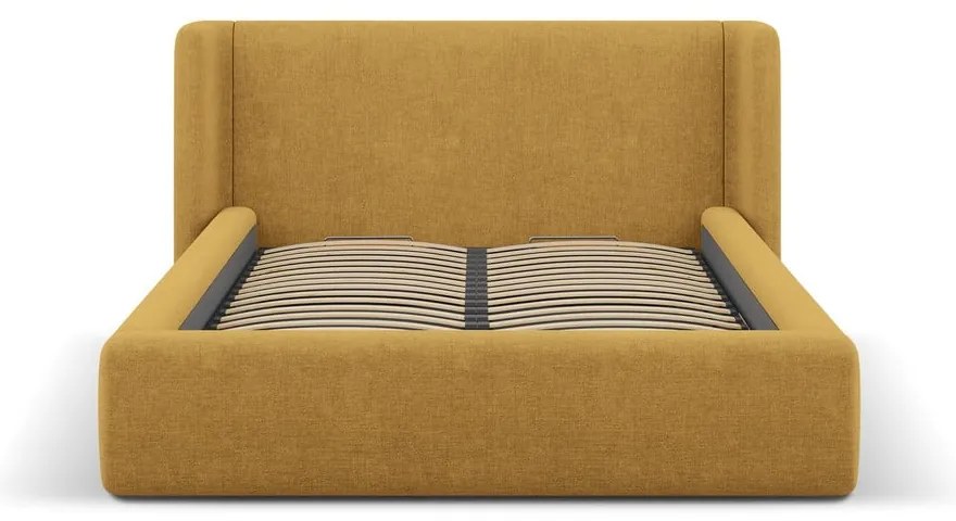 Čalúnená dvojlôžková posteľ s úložným priestorom s roštom 160x200 cm v horčicovej farbe Jason – Windsor &amp; Co Sofas