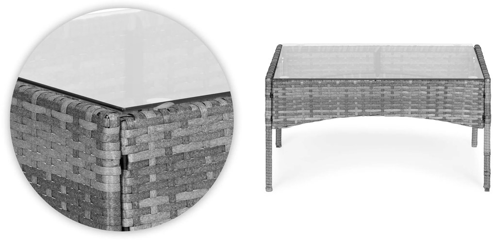 Set záhradného nábytku z technoratanu, lavica, stôl, stoličky, sivá, MultiGarden