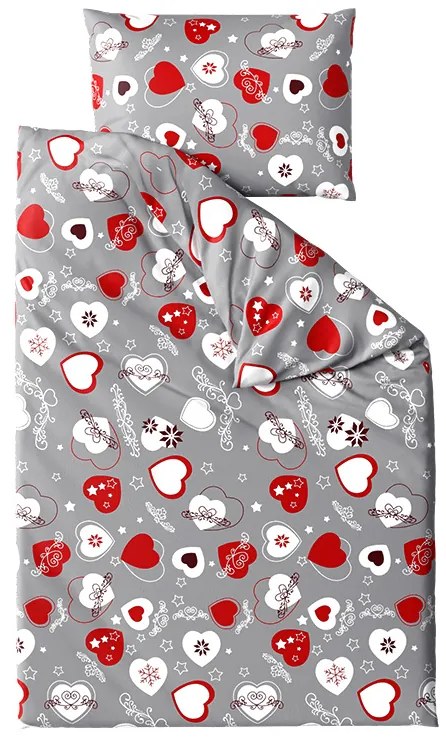 Obliečky mikroplyš CHRISTMAS HEART sivé Rozmer obliečky: 70 x 90 cm | 140 x 220 cm