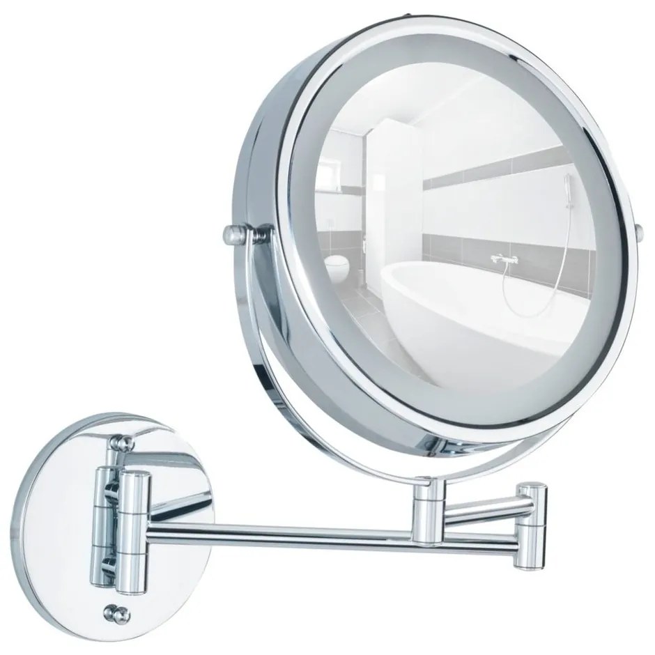 Kozmetické zrkadlo s osvetlením/zväčšovacie (5x) ø 17,5 cm Power-Loc Lumi – Wenko