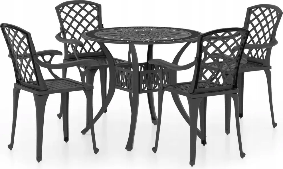vidaXL 5-dielna sada bistro nábytku z hliníkovej zliatiny, čierna