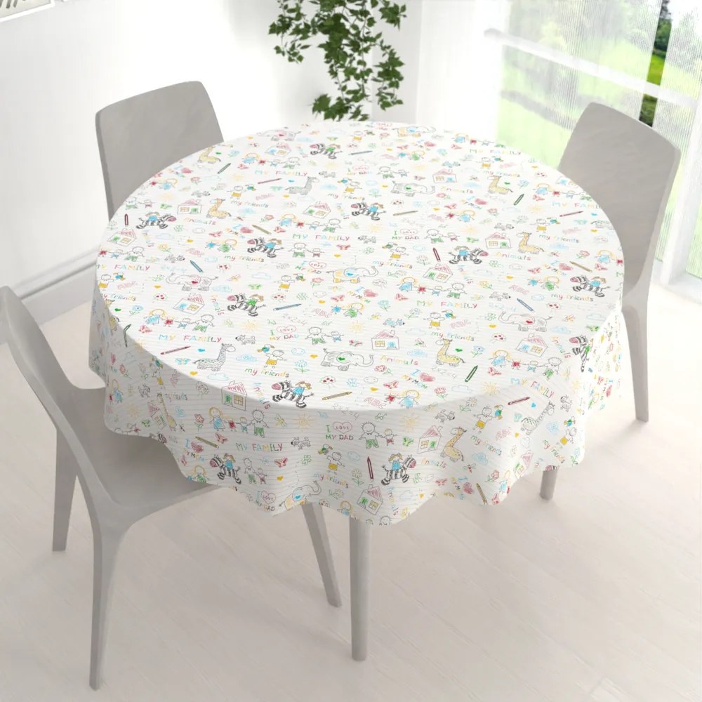 Biante Detský bavlnený okrúhly obrus Sandra SA-041 Farebné omaľovánky Ø 110 cm