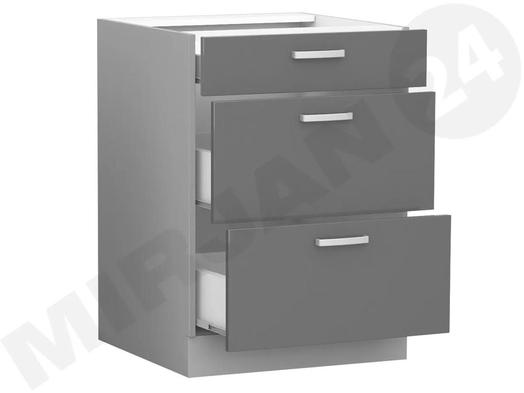 Dolná skrinka so zásuvkami Multiline 60 D 3S BB, Farby: šedý / biely lesk
