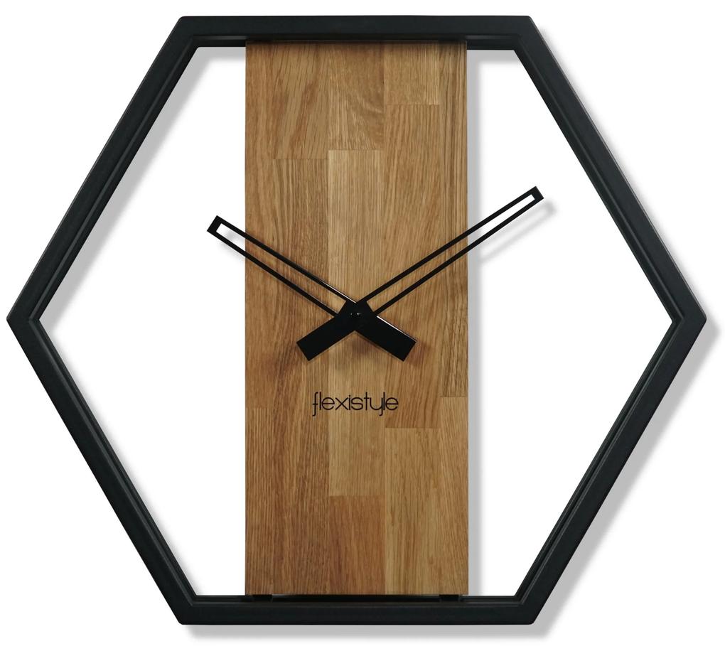 Dekorstudio Kovové hodiny s dubovým drevom LOFT HEXAGON 50cm