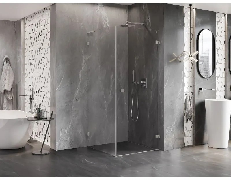 Mexen Lunar-B L, 1-krídlový sprchový kút, pravý, 80 x 80 cm, 8mm číre sklo, brúsená oceľ profil, 832L-080-080-97-00-P