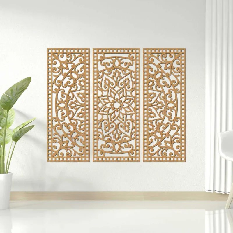 Kvetinová mandala z dreva – boho 3‑dielny oibraz na stenu | SENTOP HDF0514-A-akcia20