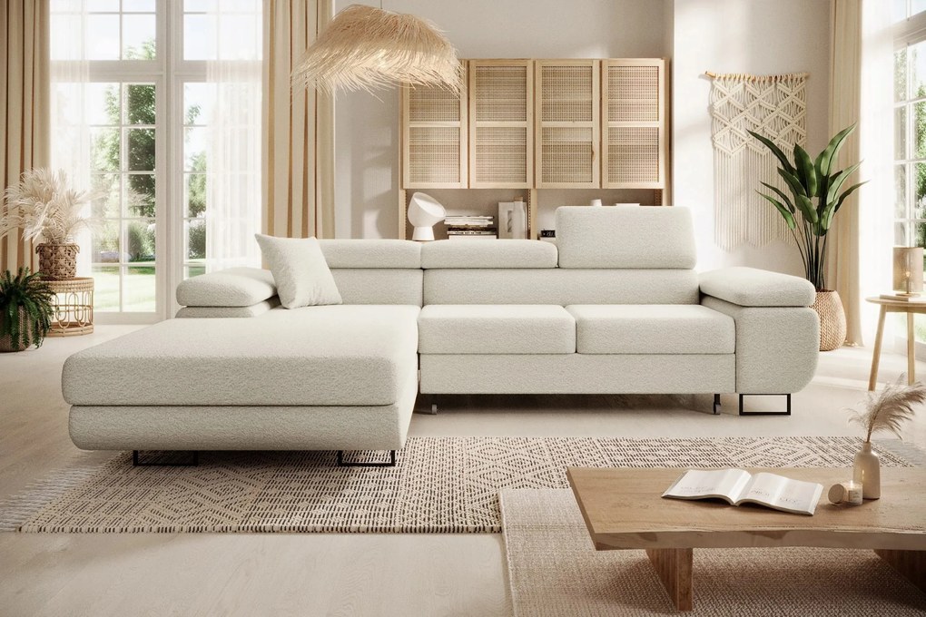 Ľavý roh s funkciou spania Astorp L, krémový, z tkaniny bukla.