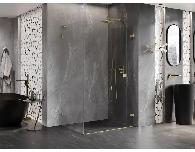 Mexen Lunar-F L, 1-krídlový sprchový kút so skladacími dverami, pravý, 100 x 90 cm, 8mm číre sklo, zlatý matný profil, 836L-100-090-55-00-P