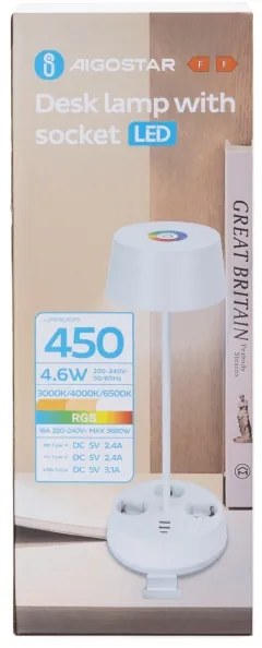 Aigostar-LED RGBW Stmievateľná stolová lampa s zásuvkami a USB LED/4,6W/230V biela