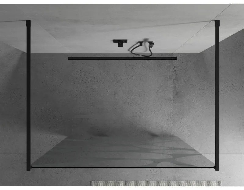 Mexen Kioto, priechodná sprchová zástena 120 x 200 cm, 8mm sklo číre/biely vzor, 2x čierna stabilizačná rozpera, 800-120-002-70-97