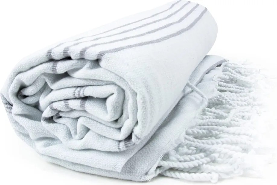 The One Towelling Plážová osuška Hamam Sultan - Biela / šedá | 100 x 180 cm