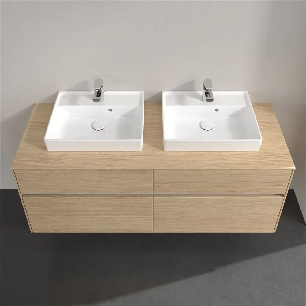 VILLEROY &amp; BOCH Collaro závesná skrinka pod dve umývadlá na dosku, 4 zásuvky, s LED osvetlením, 1400 x 500 x 548 mm, Nordic Oak, C076B0VJ