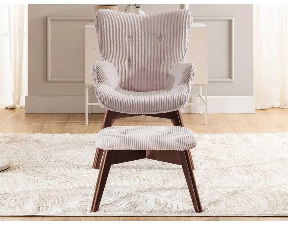 Svetloružové menčestrové kreslo s podnožkou Niko – Ropez