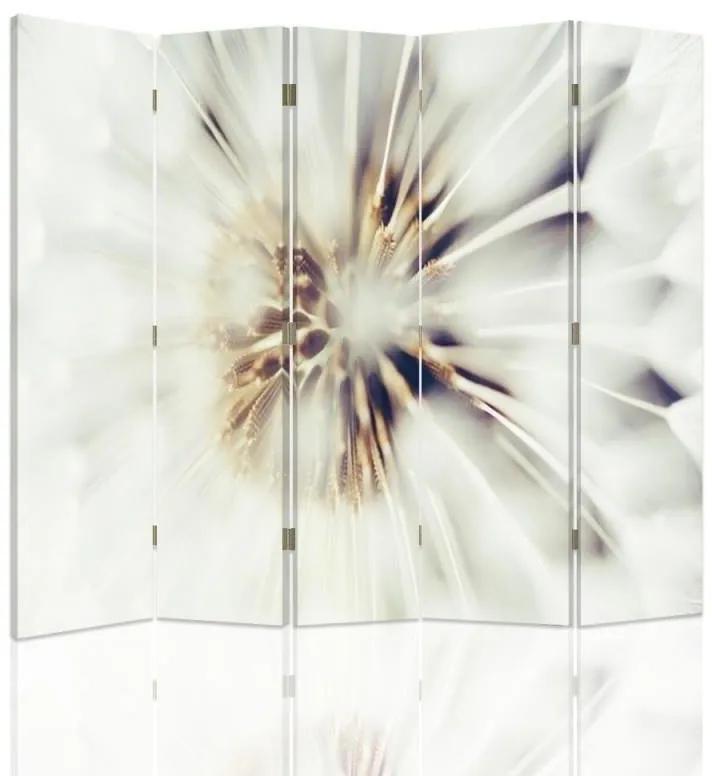 Ozdobný paraván, Srdce bílého květu - 180x170 cm, päťdielny, obojstranný paraván 360°