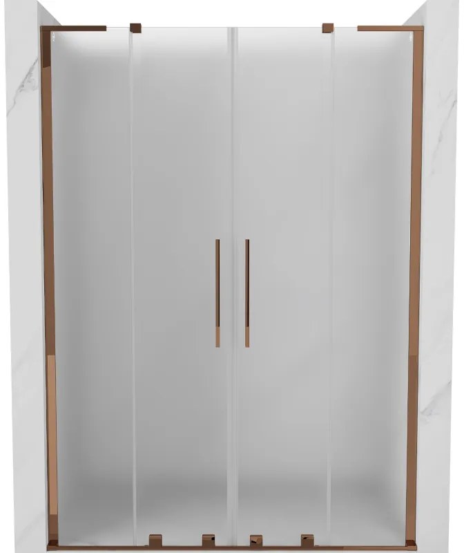 Mexen Velar L Duo, posuvné sprchové dvere do otvoru 140 cm, 8mm sklo námraza, ružové zlato, 871-140-003-32-60