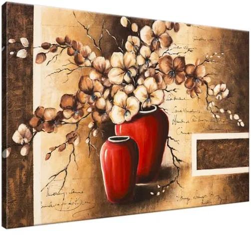 Ručne maľovaný obraz Orchidei v červenej váze 100x70cm RM3896A_1Z