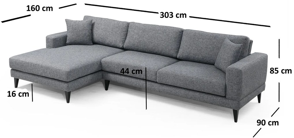 Rozkladacia rohová pohovka Nordic 303 x 90 cm, ľavá, tmavosivá