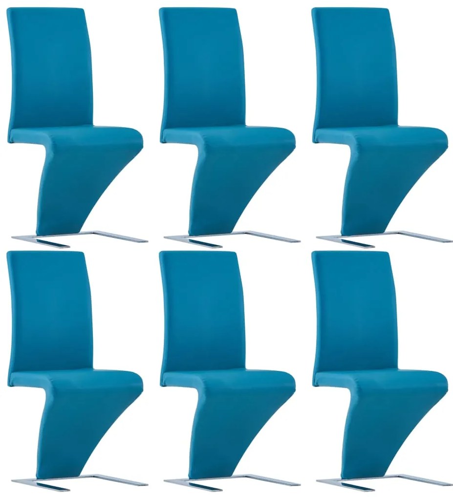 vidaXL Jedálenské stoličky, cikcakový tvar 6 ks, modré, umelá koža