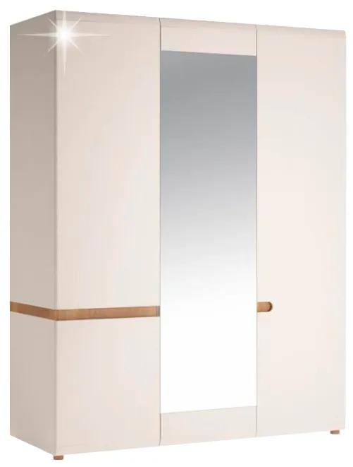Šatníková skriňa so zrkadlom Lynatet 22 3D - biela / biely vysoký lesk / dub sonoma truflový