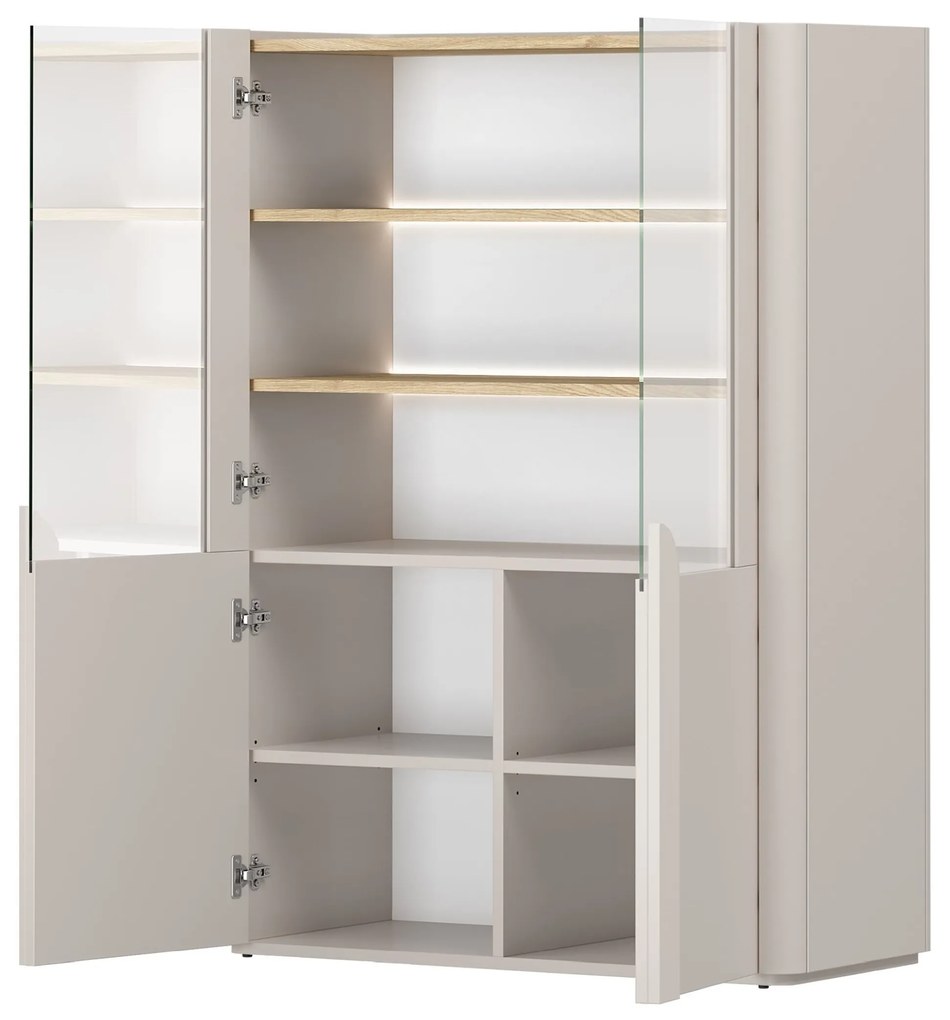 Vitrína Amilio 100 cm dvojdverová - kašmír / olejovaný dub / úchyty kašmír