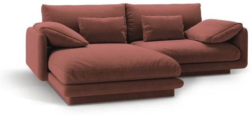 Ružová zamatová rohová pohovka (ľavý roh/s leňoškou) Torino – Micadoni