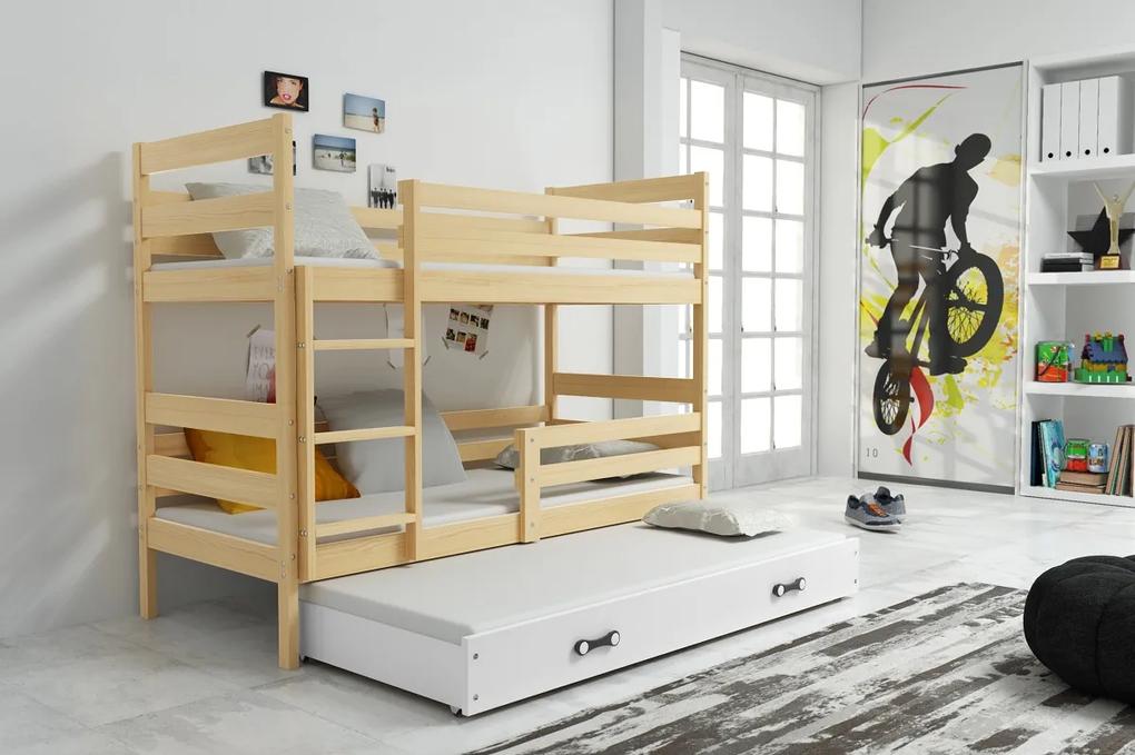 Detská poschodová posteľ s prístelkou ERYK 3 | borovica Farba: Borovica / biela, Rozmer.: 190 x 80 cm