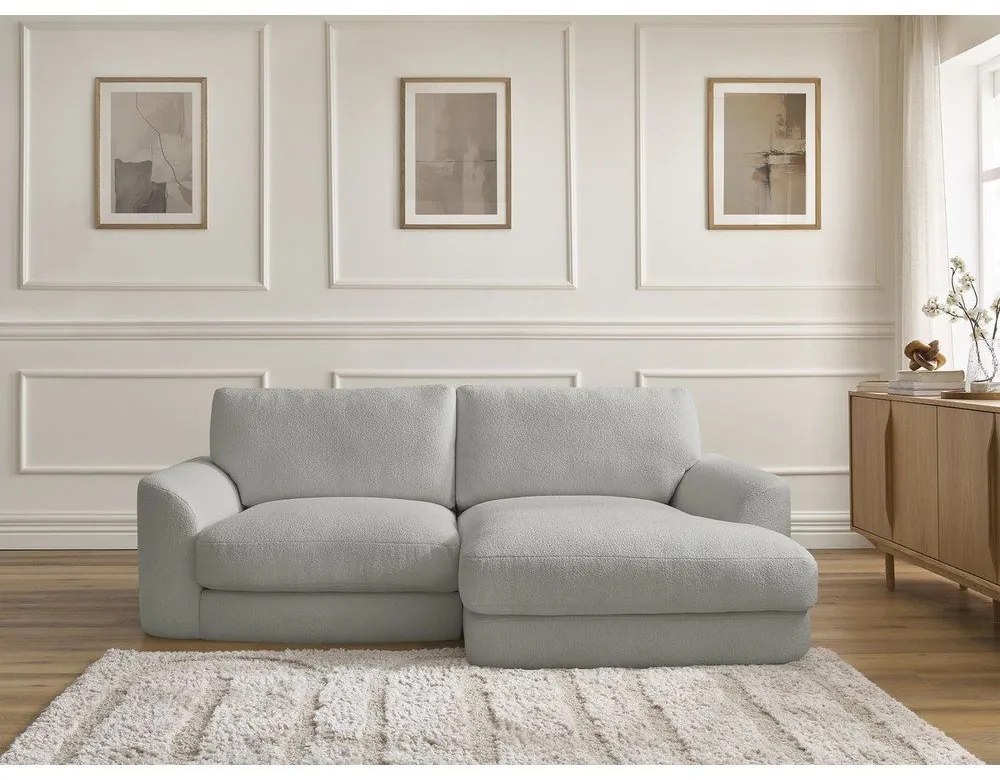Svetlosivá rohová pohovka z textílie buklé (pravý roh/s leňoškou) Leonore – Bobochic Paris
