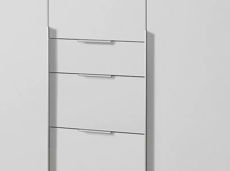 Šatníková skriňa so zásuvkami New York D, 135 cm, biela / biely lesk