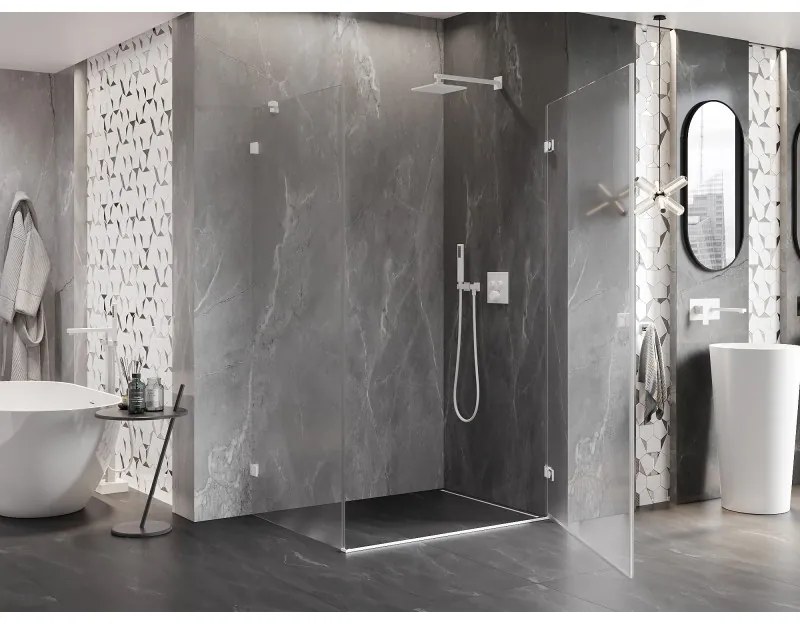 Mexen Lunar-B, pravostranný výklopný sprchový kút 95 x 70 cm, 8mm číre sklo, biely profil, 832-095-070-20-00-P