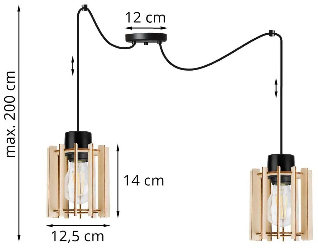 Závesné svietidlo TIMBER SPIDER 7, 2x drevené tienidlo