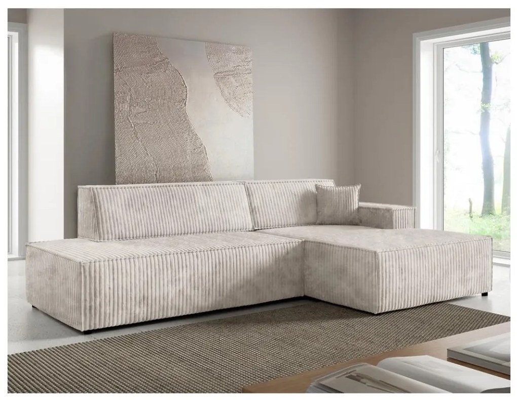 Rozkladacia rohová sedacia súprava s úložným priestorom do tvaru L TERAMO pravá béžová
