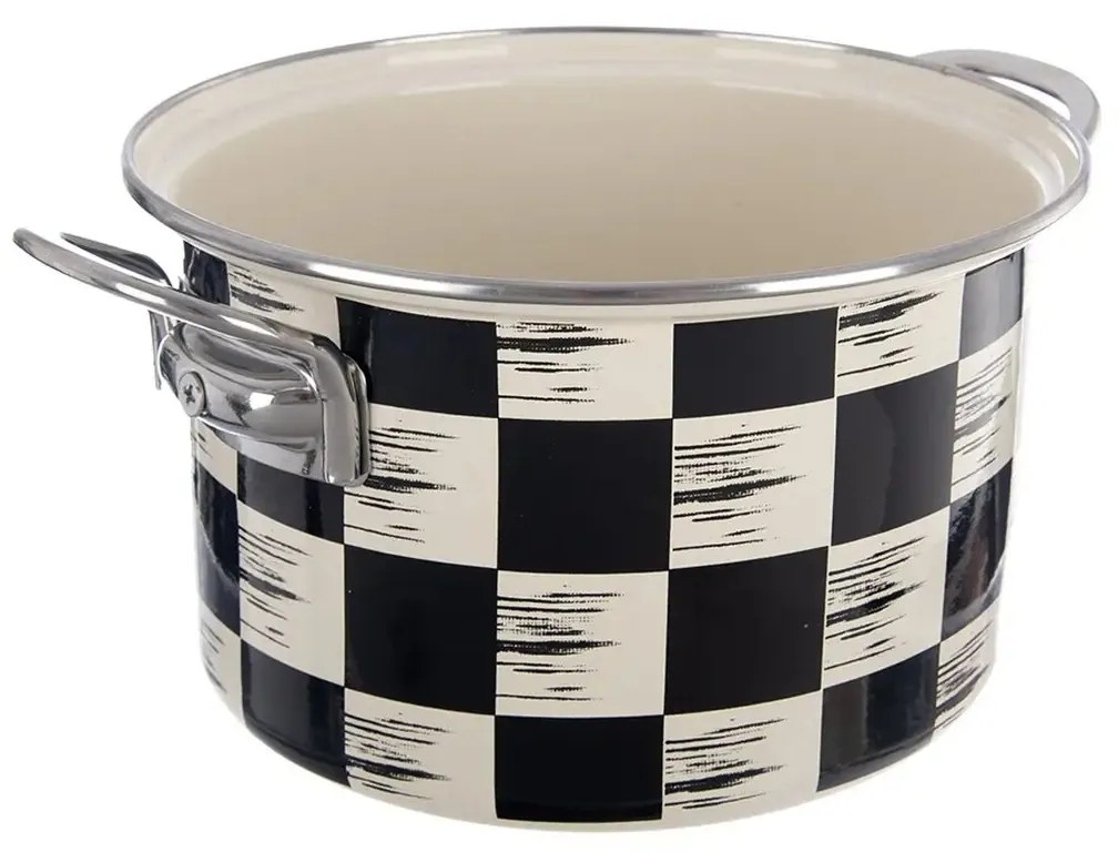 Hrniec smalt ŠACHOVNICA Lem 4 l, pr. 22 cm