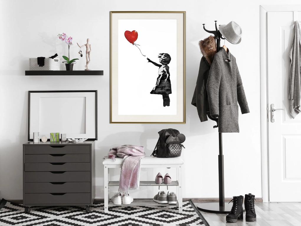 Artgeist Plagát - Banksy: Girl with Balloon [Poster] Veľkosť: 30x45, Verzia: Čierny rám s passe-partout