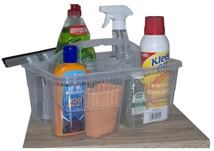 Organizér na čistiace potreby, delený košík, transparentný TINA 30 x 23 x 17 cm
