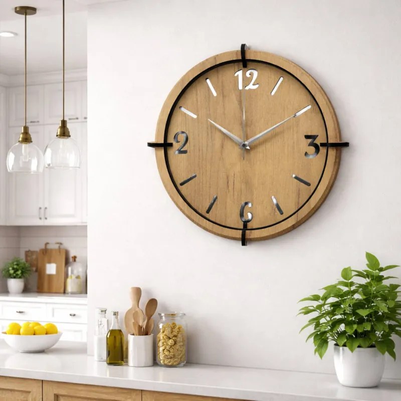 Drevené nástenné hodiny 30-50 cm – moderný dubový dizajn desing | SENTOP HDF0601-GOLD-OAK