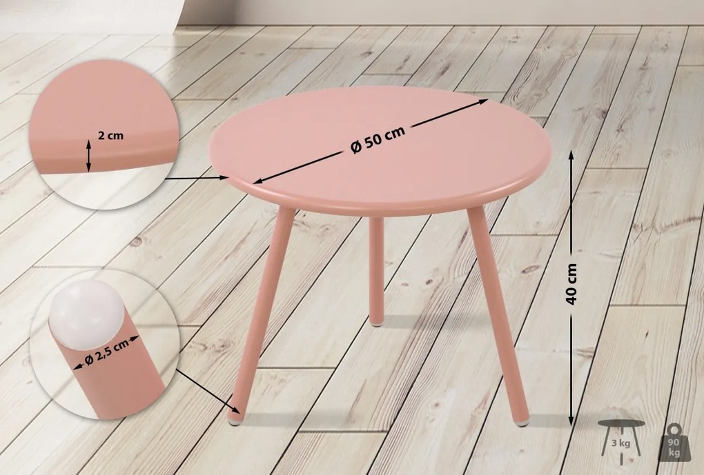 Konferenčný stolík Berea - v40 x Ø50 cm - Ružová