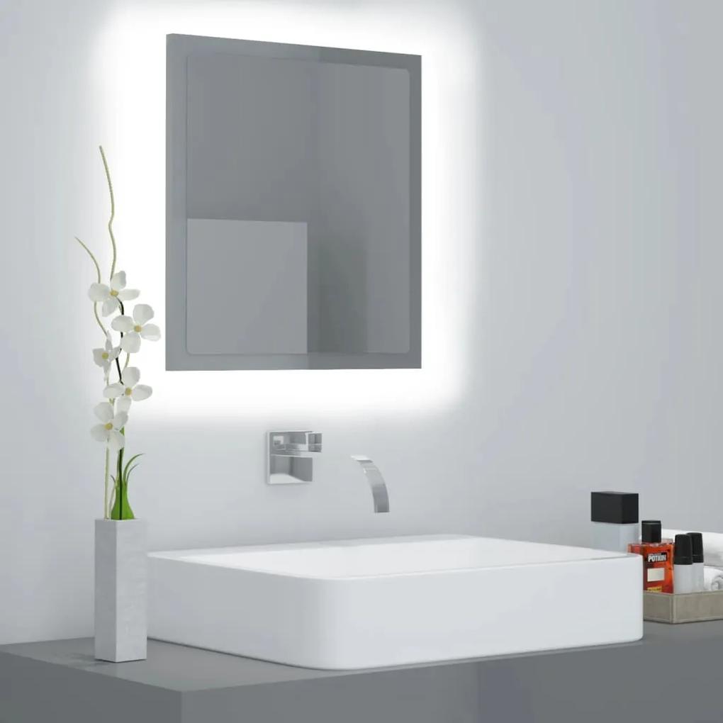 vidaXL LED kúpeľňové zrkadlo lesklé sivé 40x8,5x37cm, spracované drevo