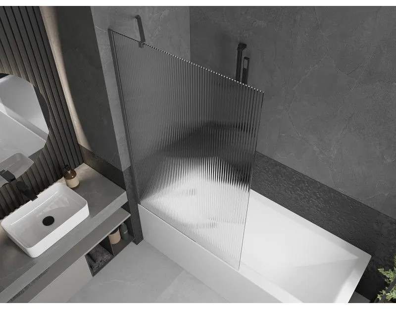 Mexen Next, 1-krídlová vaňová zástena 100 x 150 cm, 6mm sklo Ribs, grafitová, 895-100-000-00-09-95