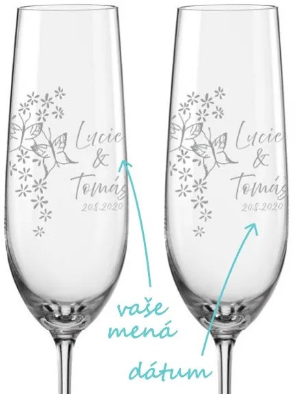 Svadobné poháre na sekt Motýliky, 2 ks