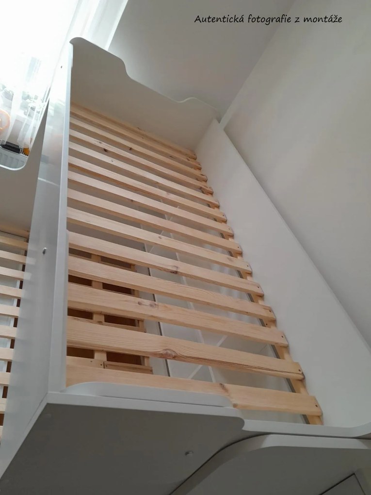 Detská poschodová posteľ s rozšíreným spodným lôžkom a zásuvkou HARRY biela - 200x90/120 cm