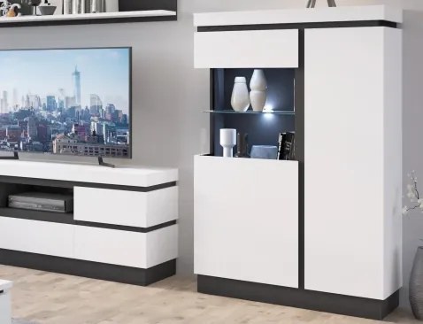 Vitrínová skrinka Campania 104 cm, biela/antracit%