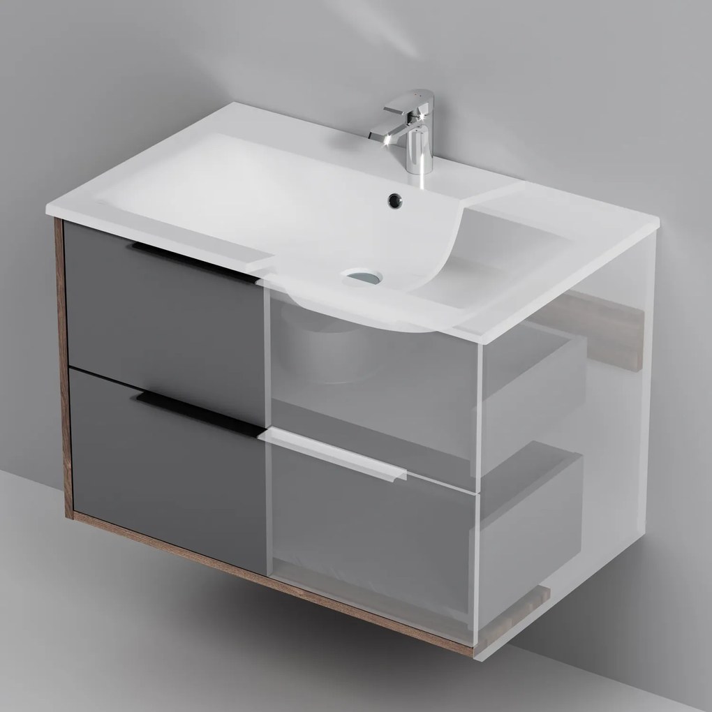 Skrinka s umývadlom 80 AM.PM Flash MNAFHX0802GM závesná, 2 zásuvky, matný grafitový