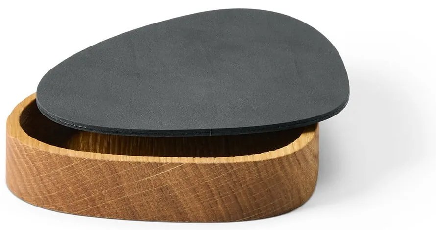 Antracitový/v prírodnej farbe drevený/z eko kože úložný box s vekom/dekoratívny 14x12,5x3,5 cm Curve Nupo – LIND DNA