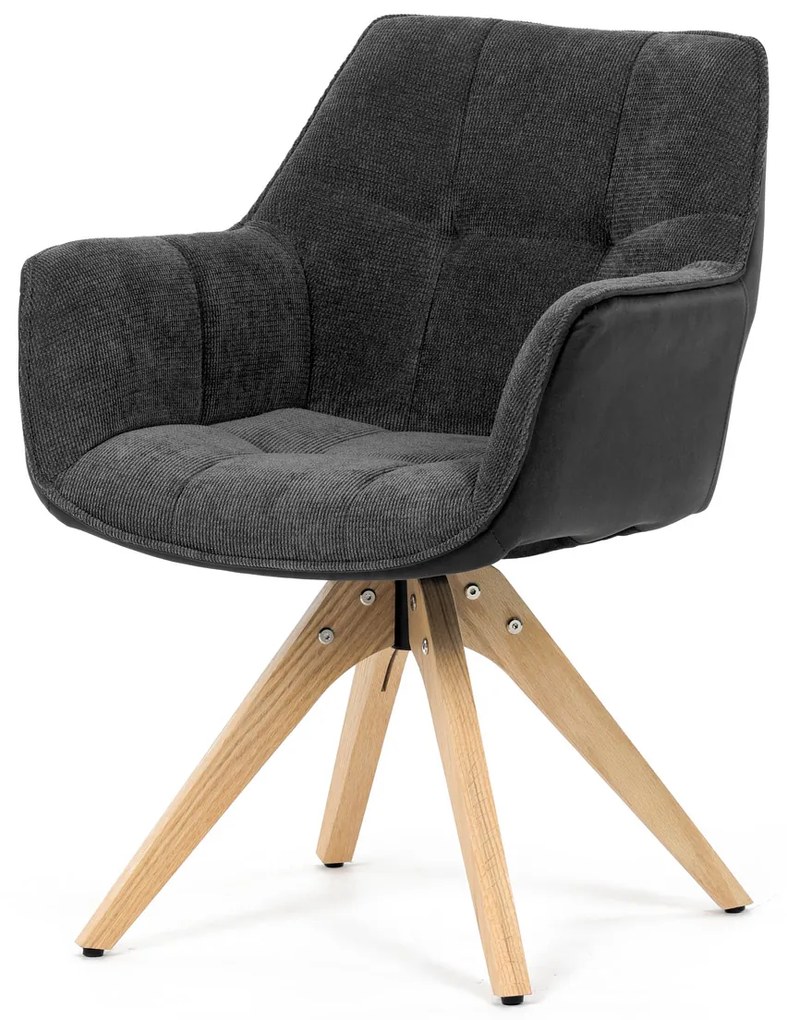 Autronic - Židle jídelní, šedá látka a černá látka v dekoru broušené kůže, noha masiv dub, otočný mechanismus 360° - HC-D7180 GREY2 AKCE