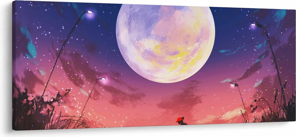 Obraz - Žena a pes pri splne (120x50 cm)