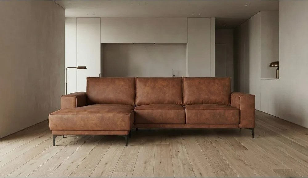 Koňakovohnedá rohová pohovka z imitácie kože (ľavý roh) Copenhagen – Scandic