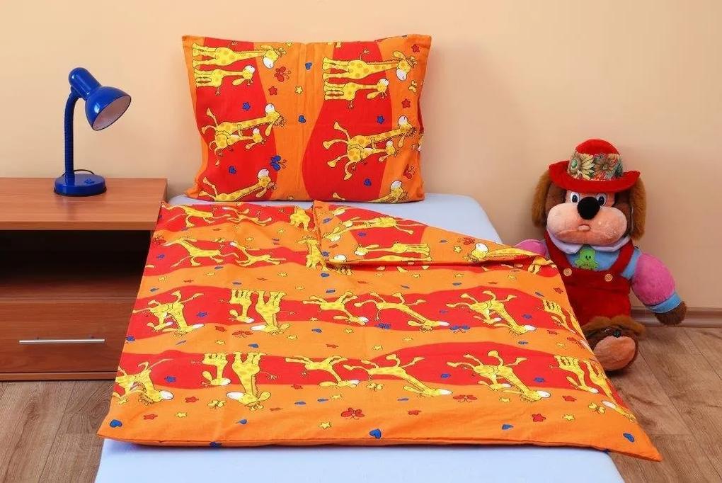 Brotex Obliečky detské bavlna malá postieľka 90x135cm, 45x60cm Žirafa oranžová Brotex gombík