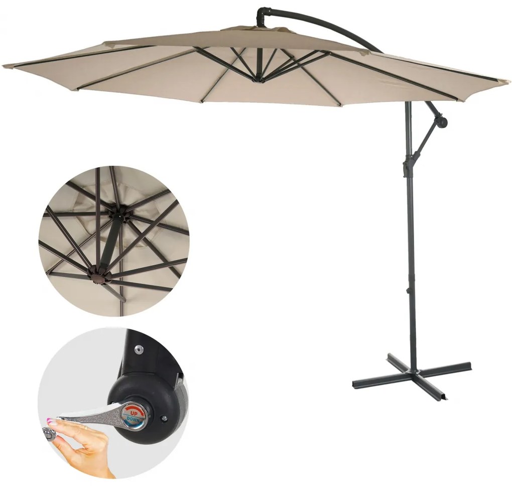 Slnečník Acerra Ø 3m polyester/oceľ - pieskovo-béžová bez stojanu