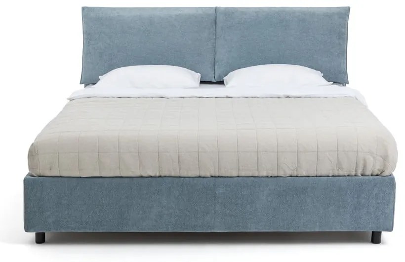 Modrá čalúnená dvojlôžková posteľ s úložným priestorom s matracom/s roštom 160x200 cm Myra Pillow – Bonami Selection