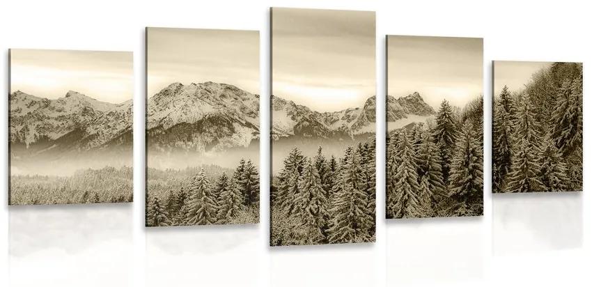 5-dielny obraz zamrznuté hory v sépiovom prevedení Varianta: 100x50